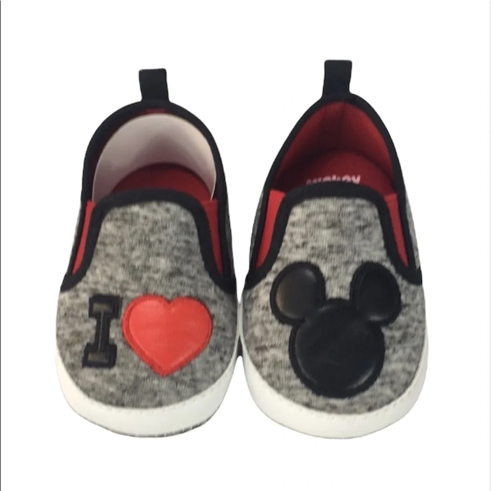 Mickey Mouse I Love ❤️ Mickey Shoes, Gray, 6-9 Months